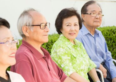 Group of smiling seniors sitting outside